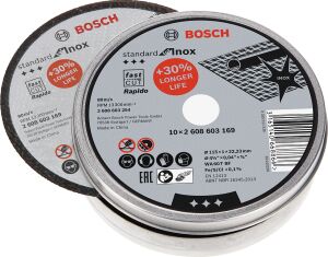Bosch Kesme Diski(Taş)Paslanmaz Çelik Standard Seri Düz Inox 115*1,0mm - Rapido 10'lu