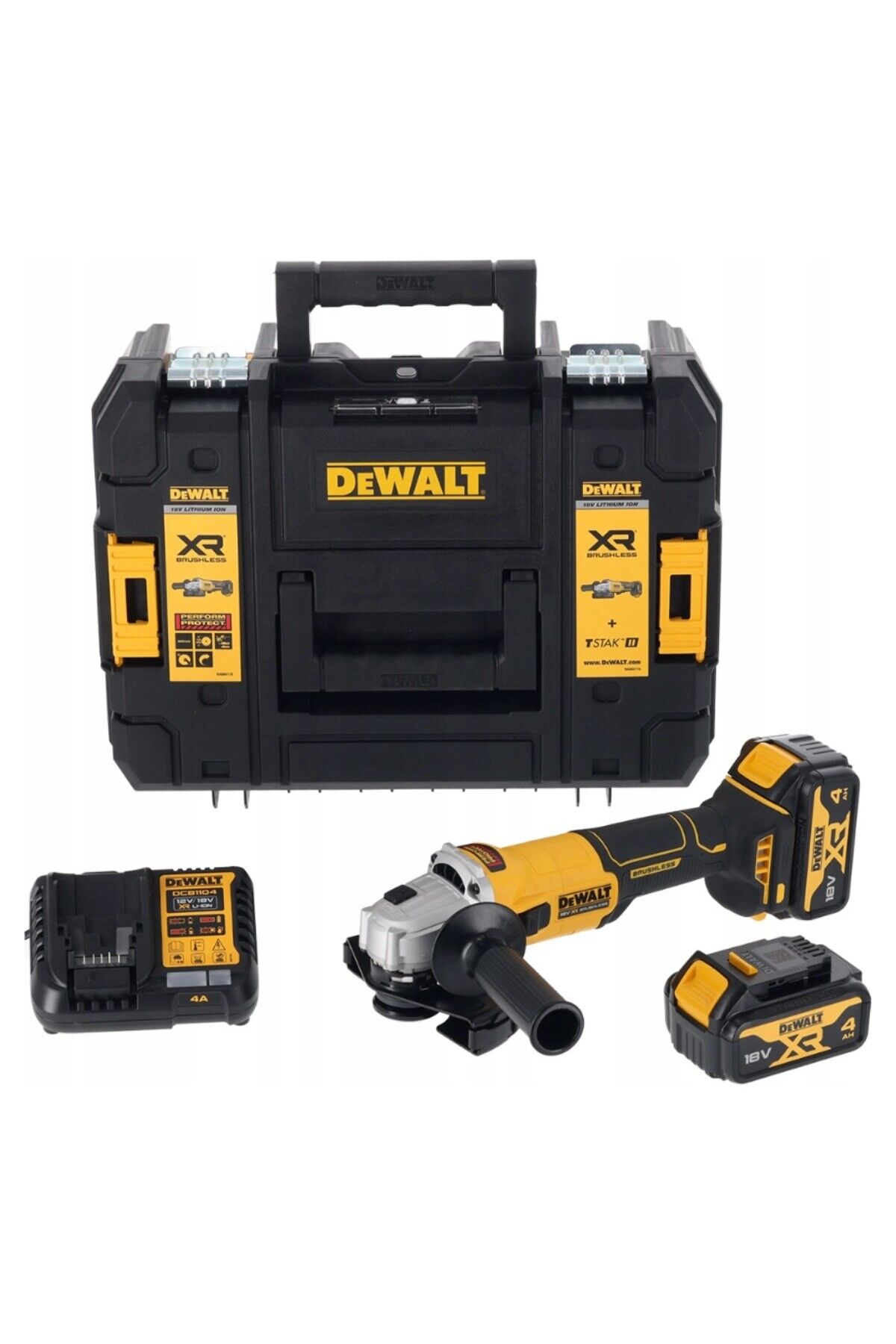 Dewalt DCG407M2T-QW 18V XR Kömürsüz Avuç Taşlama 2x4.0AH Akü + Tstak Çanta Set