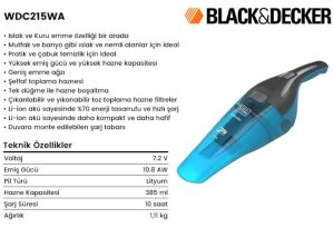 Black&Decker Wdc215Wa 10.8Wh/7.2V 1.5Ah Li-İon Islak/Kuru Şarjlı Süpürge
