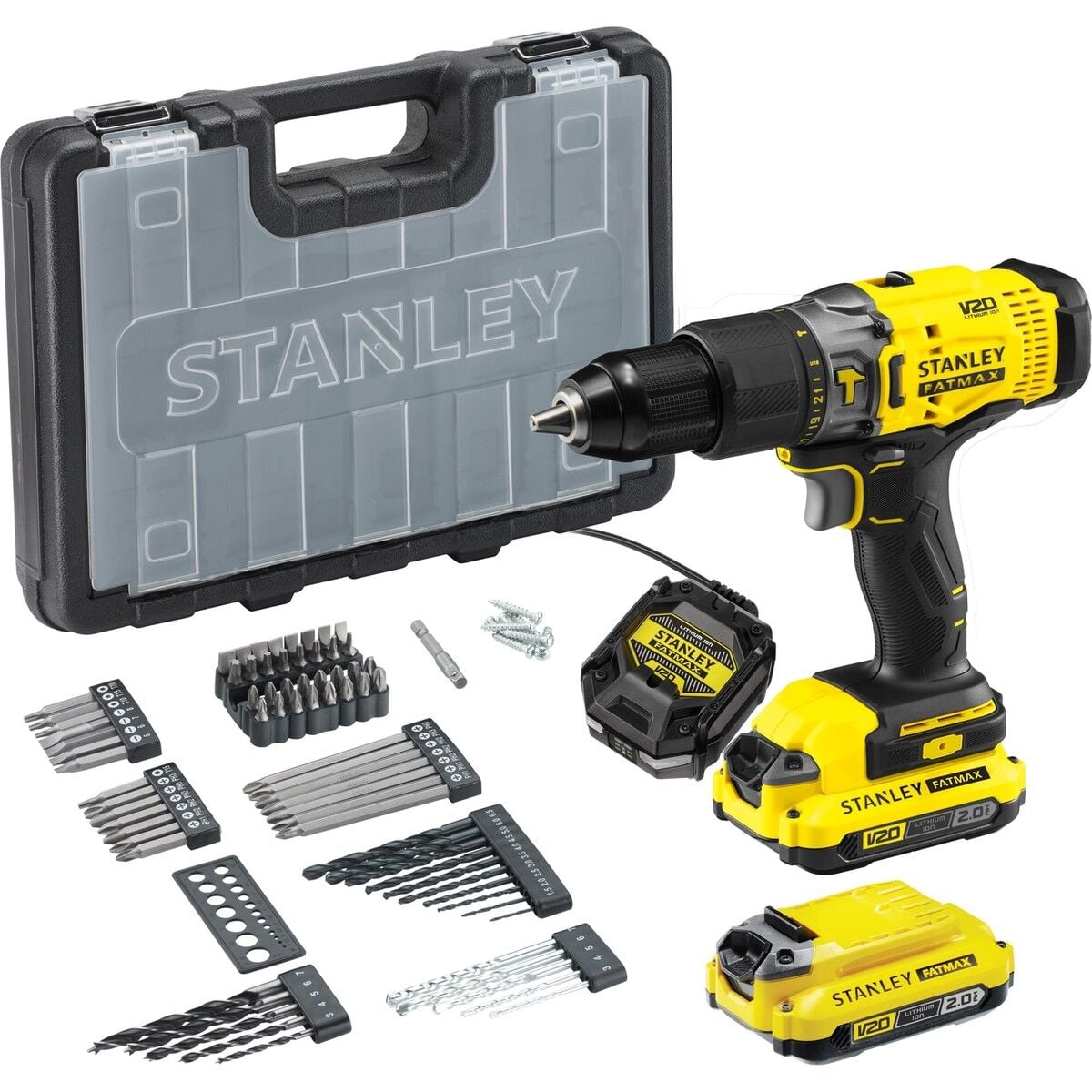 Stanley Fatmax SCD718D2A ® V20 18V 2.0AH Çift Akülü Darbeli Matkap + 85 Parça Set