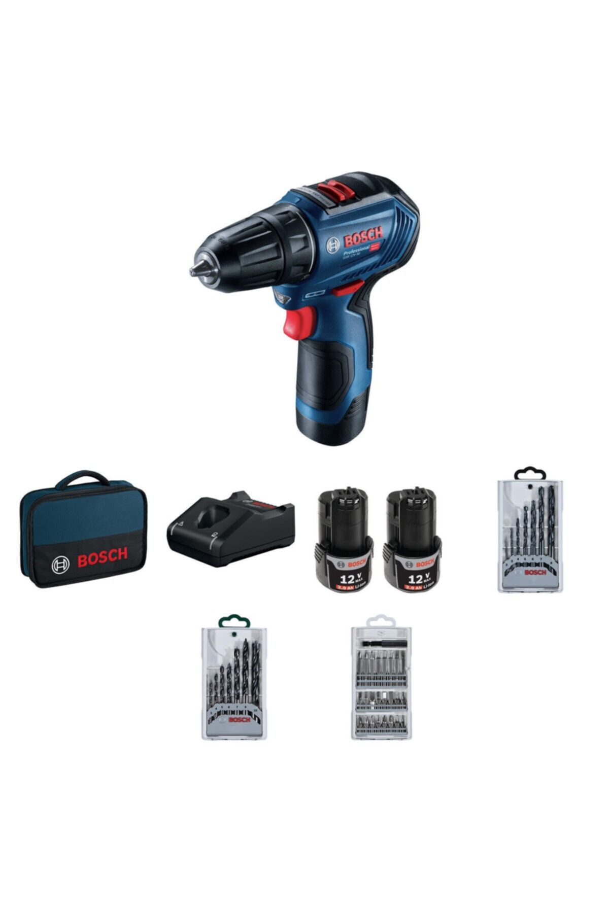 Bosch Gsr 12v-30 Professional 2x2ah Çift Akülü Delme/vidalama Makinesi + 39 Parça Set - 06019g9001